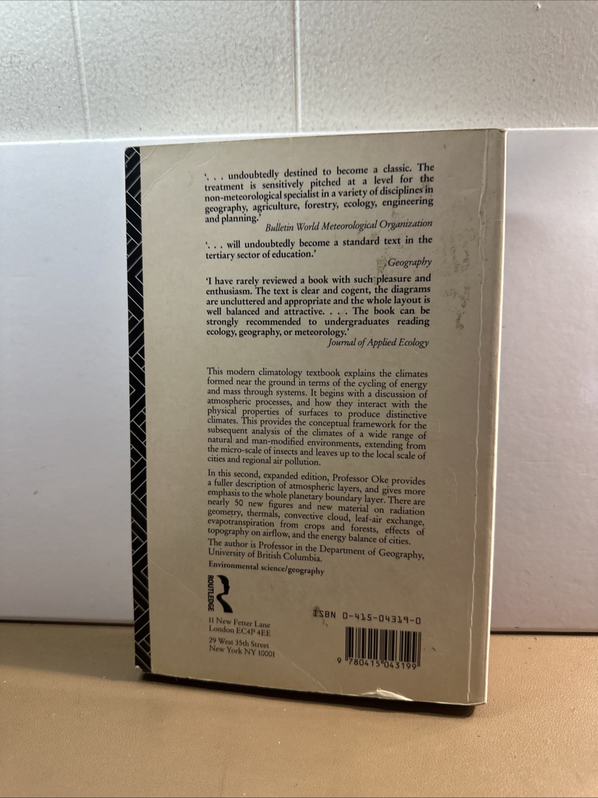Boundary Layer Climates by T. R. Oke (1988, Uk-B Format Paperback)