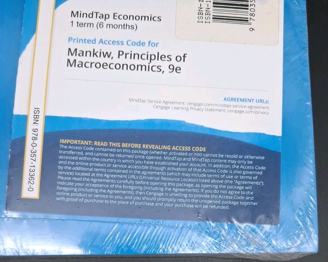 Principles of Macroeconomics 9th Edition Mankiw MindTap Sealed w/ Access Code