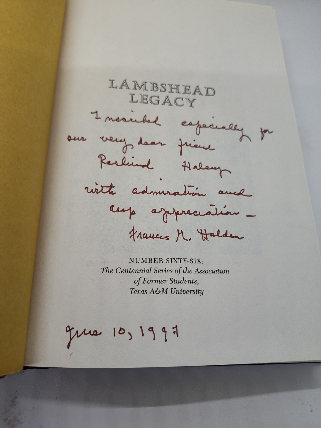 SIGNED INSCRIBED Lambshead Legacy: The Ranch Diary of Watt R. Matthews