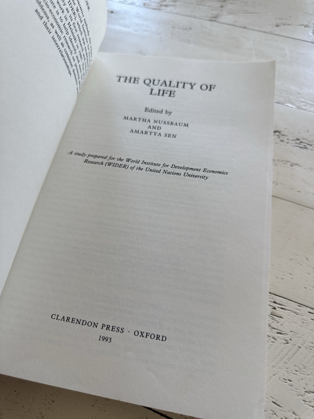 The Quality of Life 1993 Clarendon Press Nussbaum Sen Development Economics