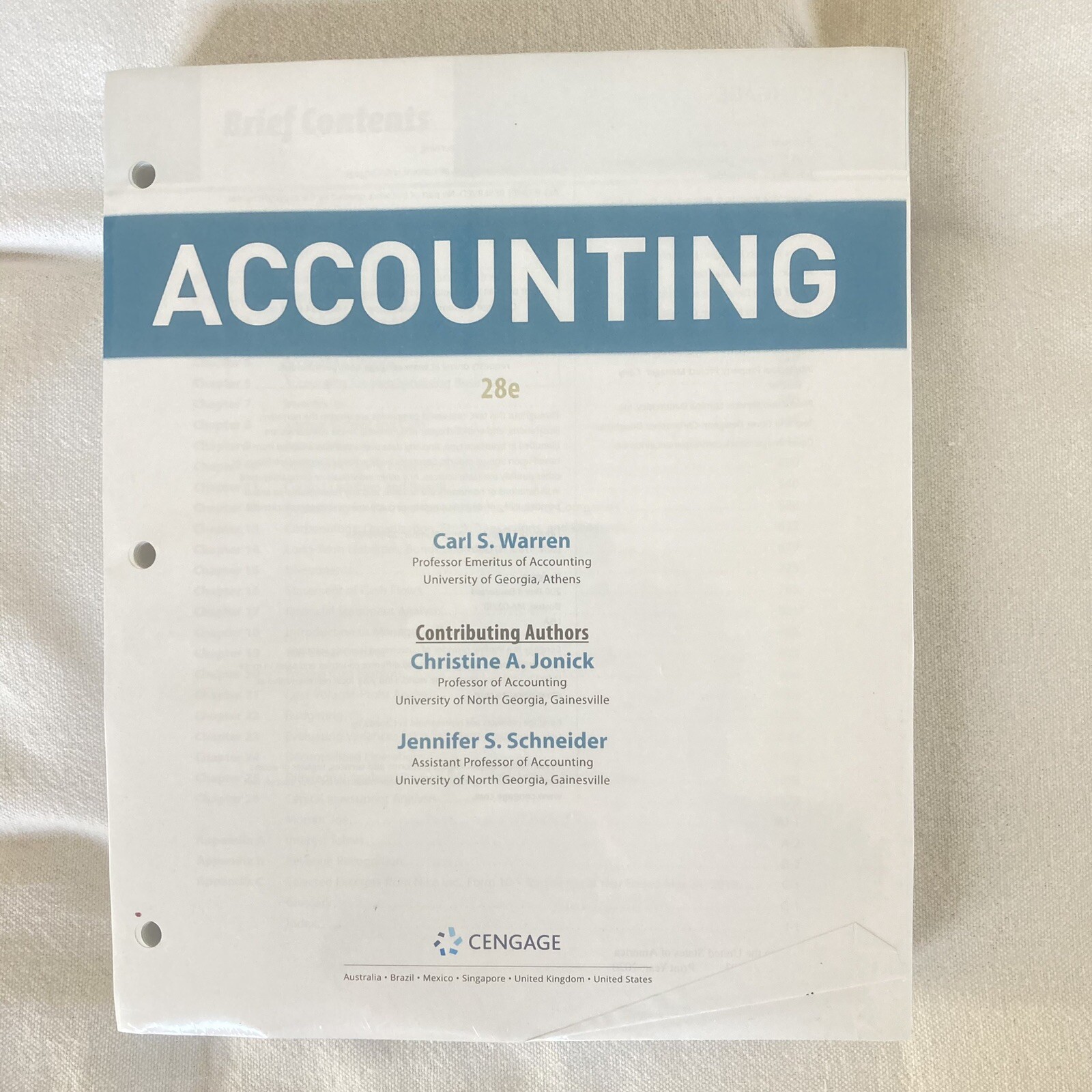 Cengage Accounting Loose Leaf 28th Edition Jonick Warren Schneider 28e NEW