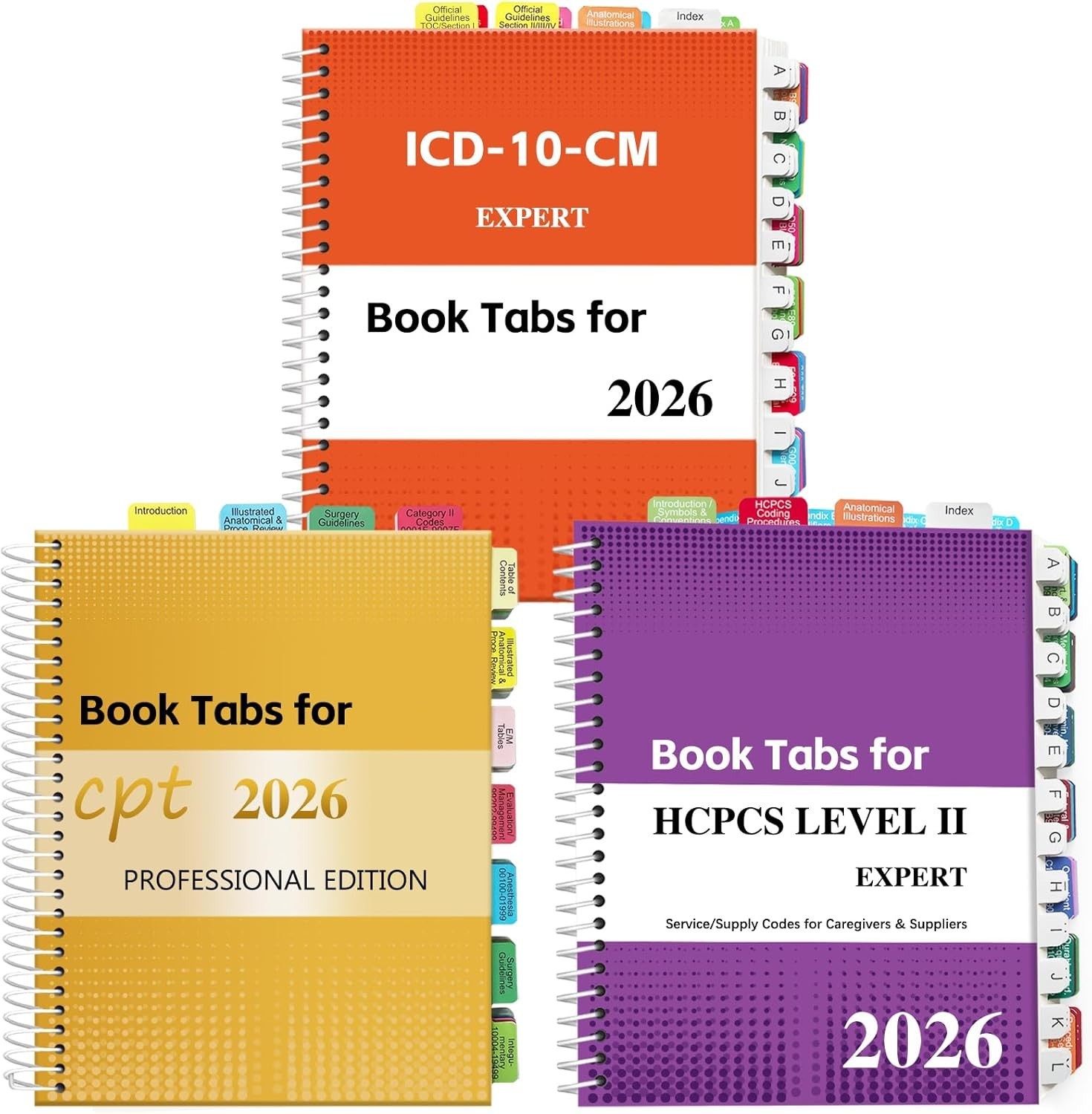 2026 CPT, ICD-10-CM & HCPCS Level II Tabs: Colorful Waterproof Organization