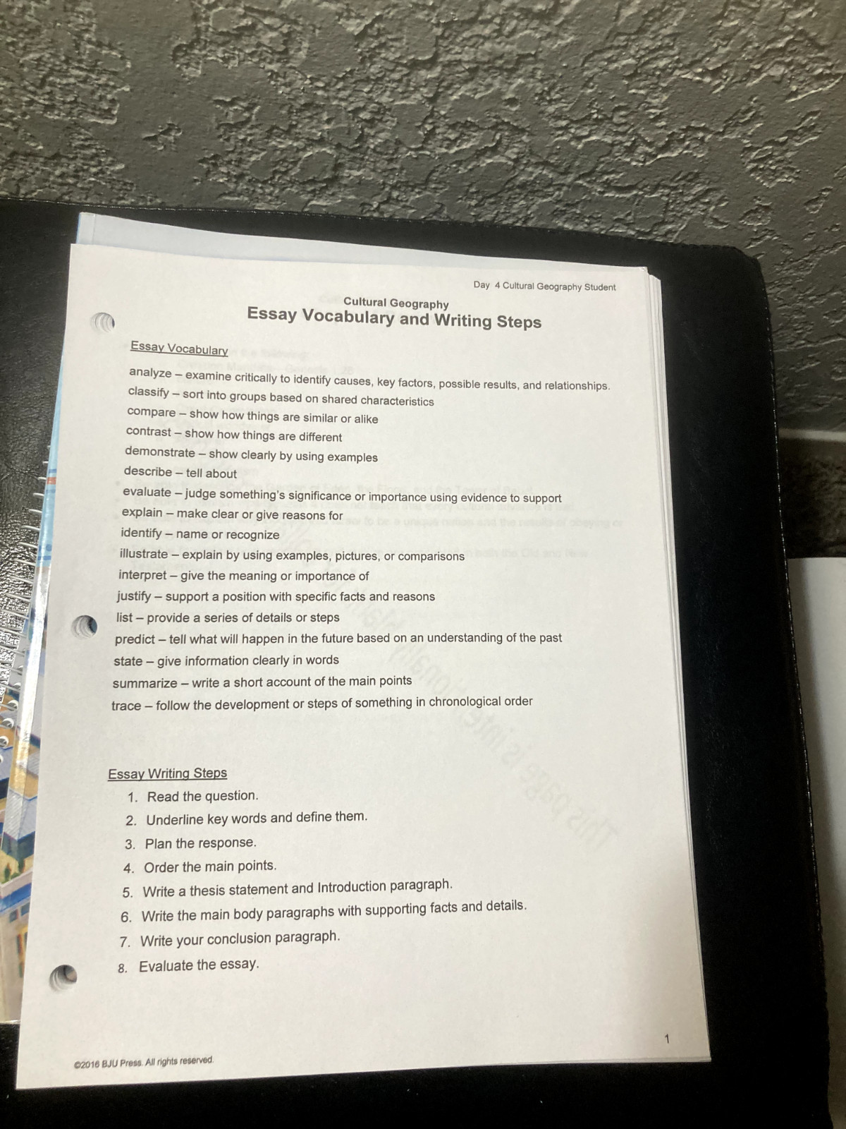 BJU Cultural Geography Textbook, Student Activities Answer Key &Student Handouts