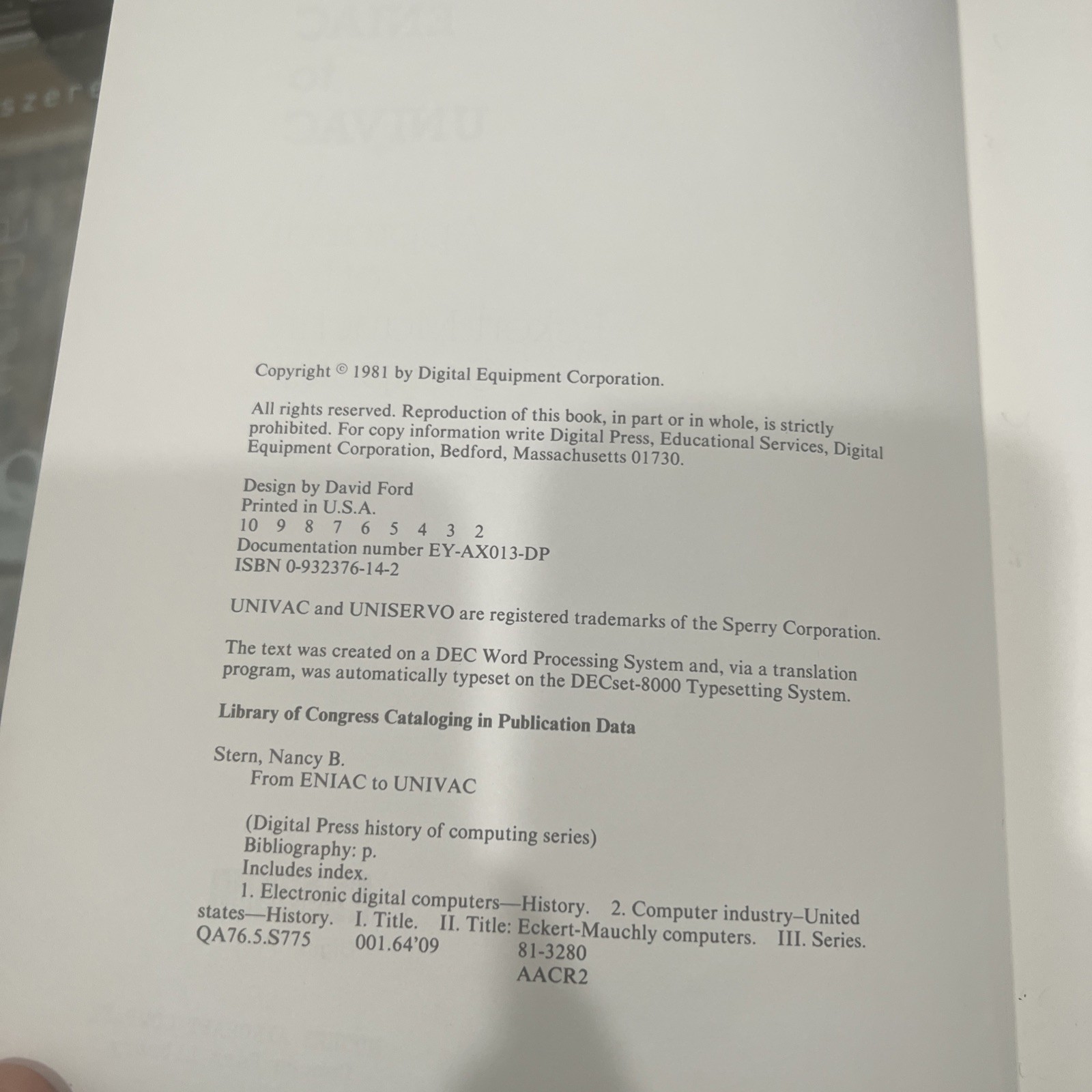From ENIAC to UNIVAC : An Appraisal of the Eckert-Mauchy Computers – Stern RARE!