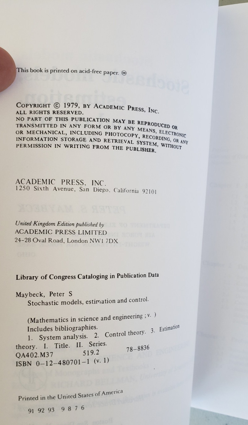 Maybeck Stochastic Models Estimation Control Vol 1&2 w/ Orig 1998 Invoice