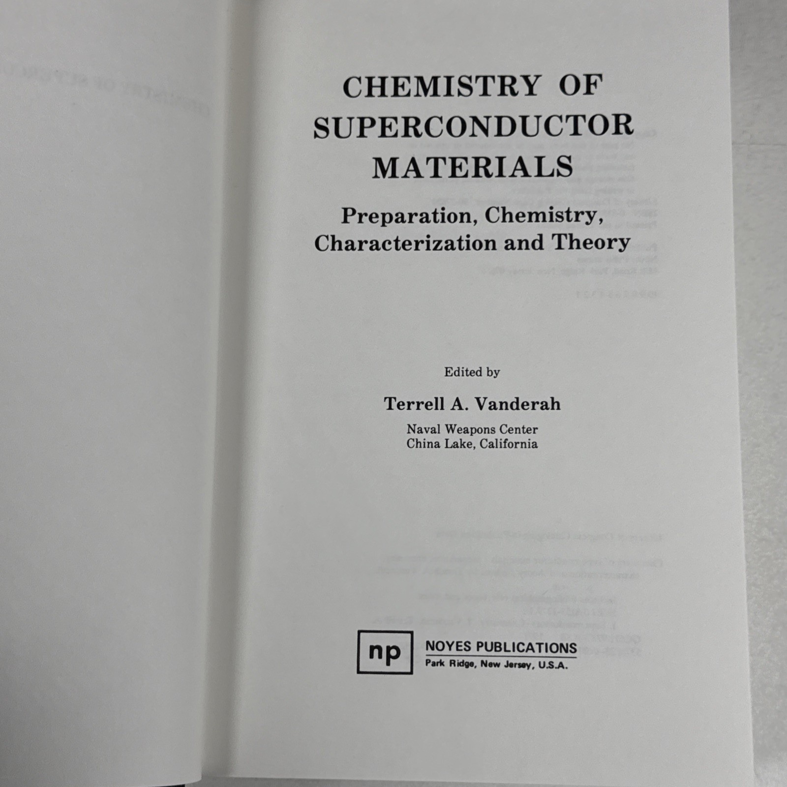 Chemistry of Superconductor Materials Vanderah Terrell A Noyes Publications 1992