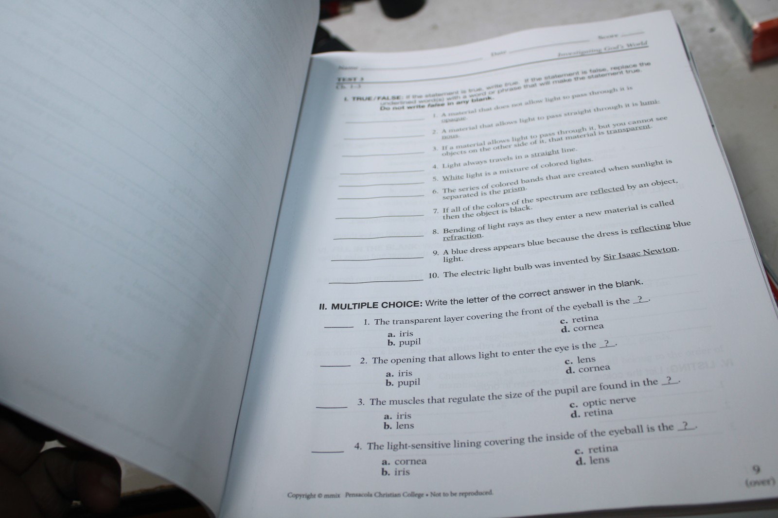 Investigating God’s World test book fourth ed