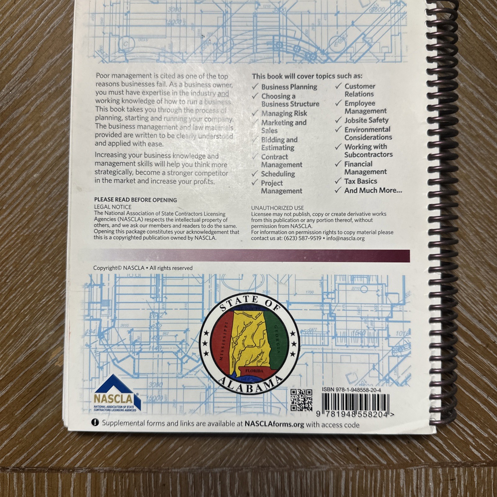 NASCLA Contractors Guide to Business Law & Project Management Alabama 4th Ed New