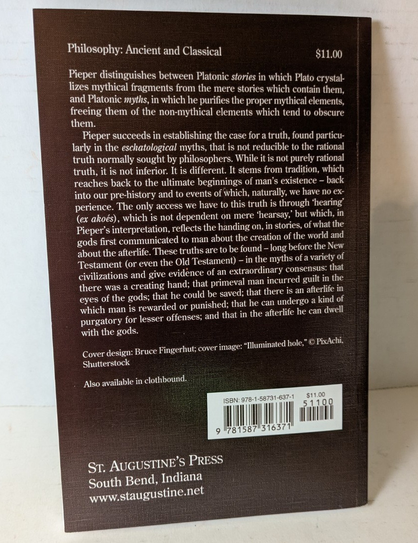 The Platonic Myths JOSEF PIEPER Trade Paperback St Augustine’s Press 2011 NEW 11