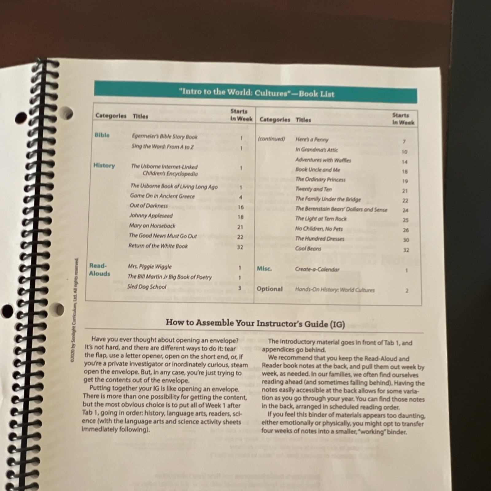 Sonlight A History Bible Literature Intro to the World Cultures Instructor Guide