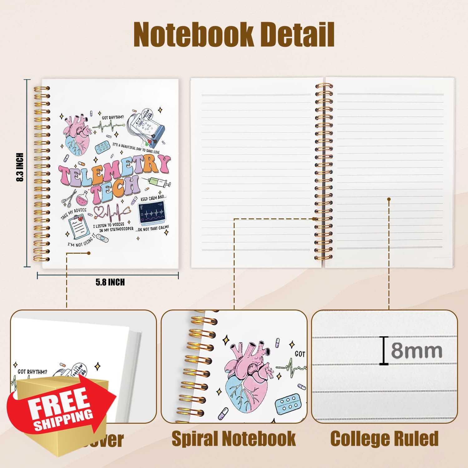 NATSUNO Ultrasound Tech Notebook 5.5×8.3in Sonographer Hardcover Journal