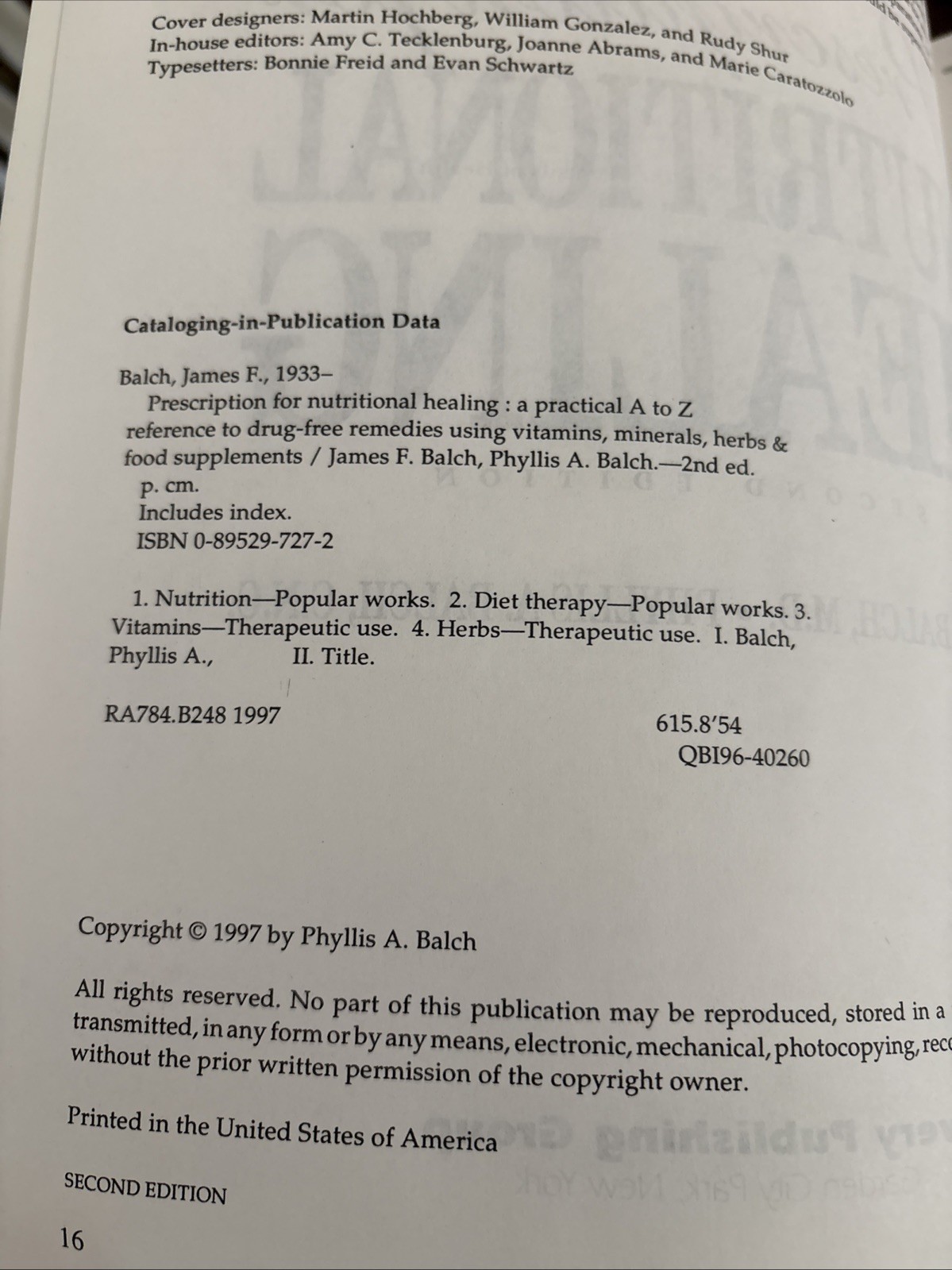 Prescription for Nutritional Healing 2nd Edition Balch (1997)