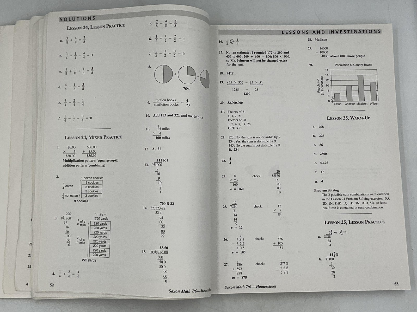 SAXON Math HOMESCHOOL 7/6 Solutions Manual By Stephen Hake Paperback 2005