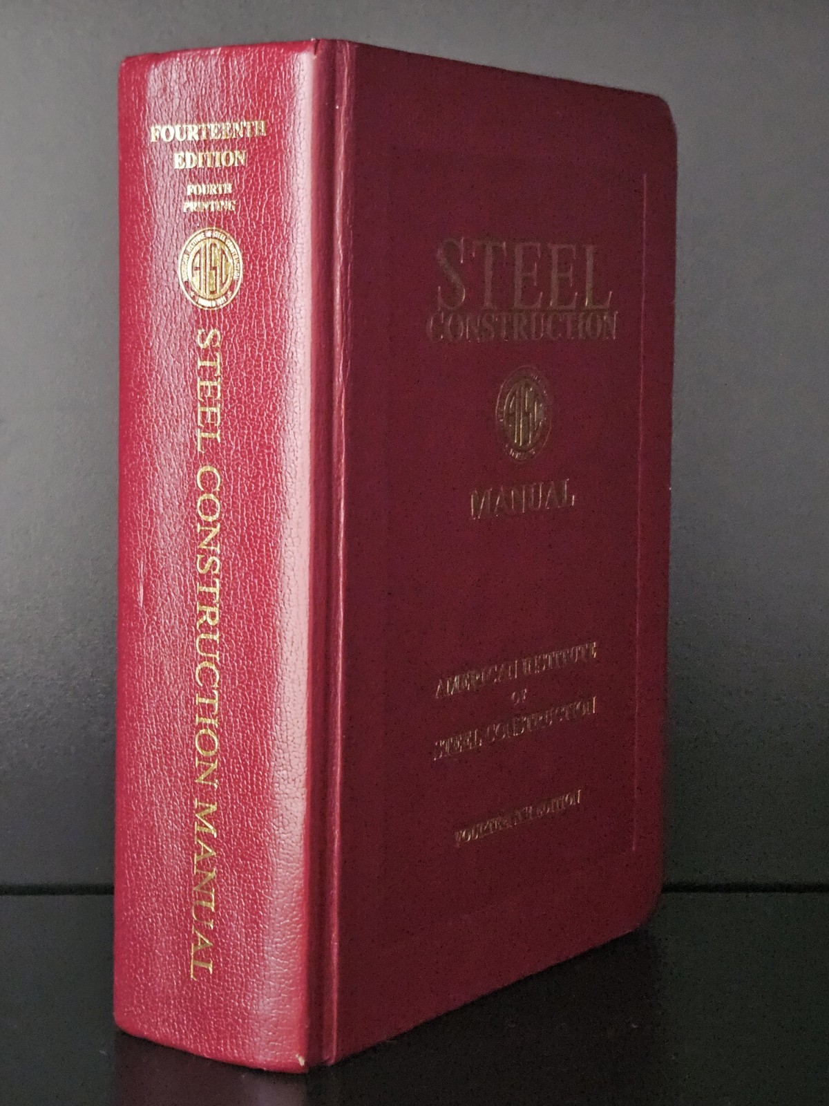 AISC Steel Construction Manual 14th Edition Dark Red Burgundy Leather Hardcover