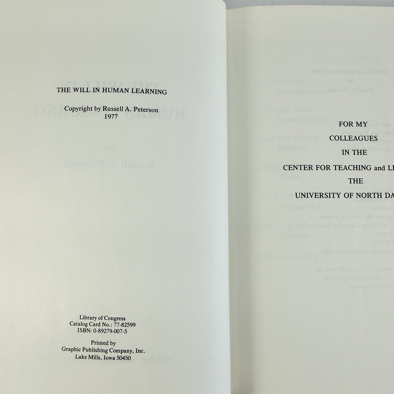 The Will In Human Learning Russell A. Peterson HC Psychology Book Vtg 1977