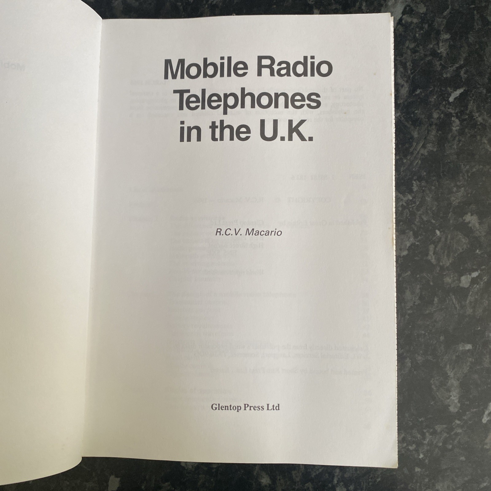 Mobile Radio Telephones in the U.K. By R.C.V. Macario