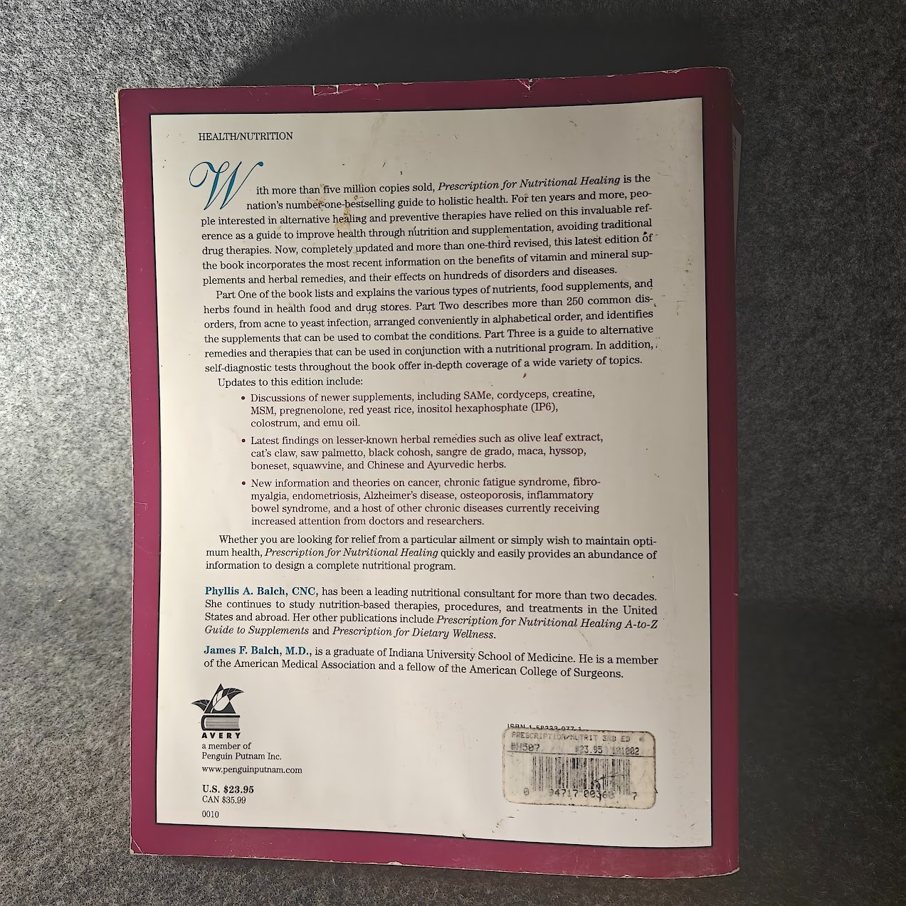 Prescription for Nutritional Healing 3rd Edition Balch & Balch PREOWNED