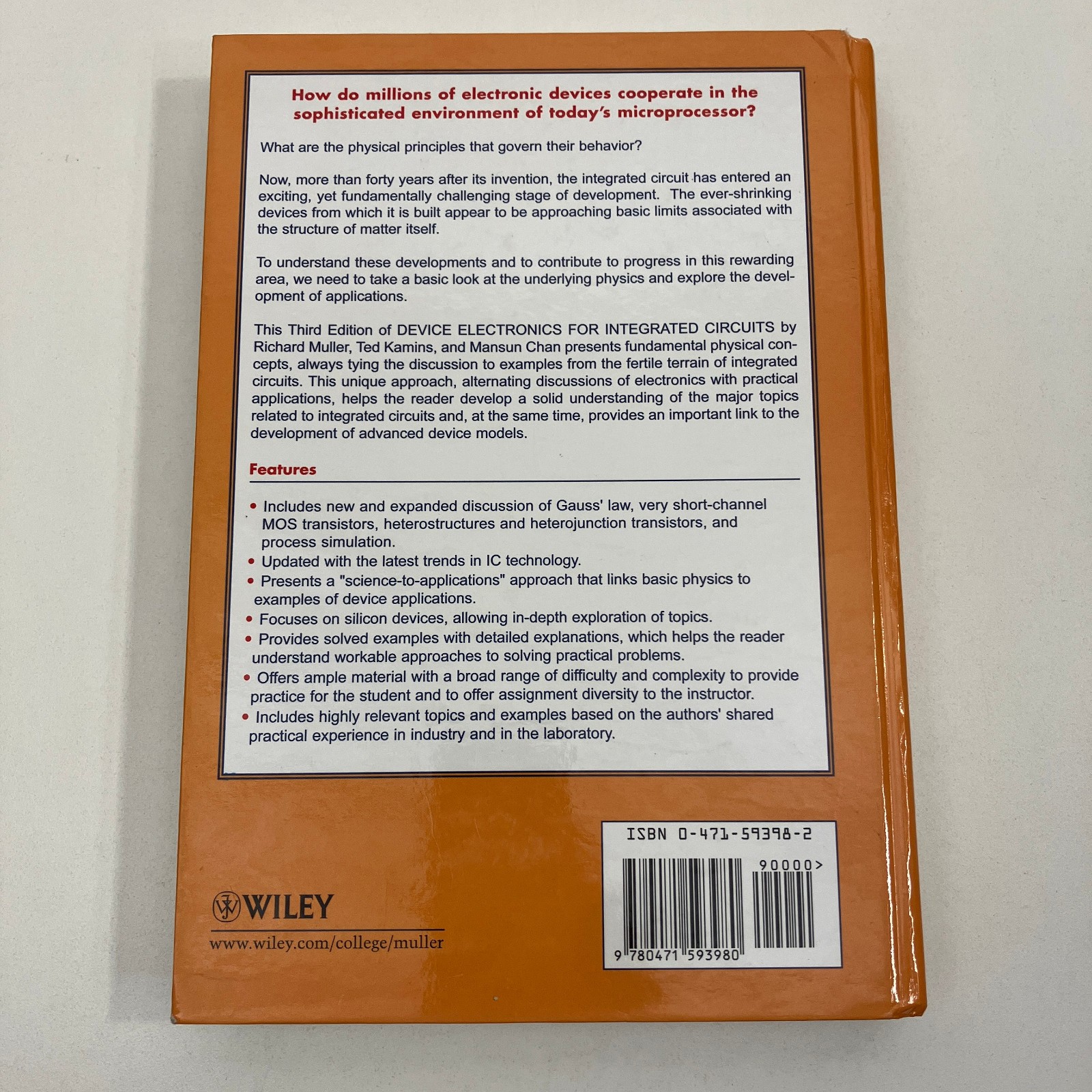 Device Electronics for Integrated Circuits HC 3rd Edition Muller Kamins Chan VGC