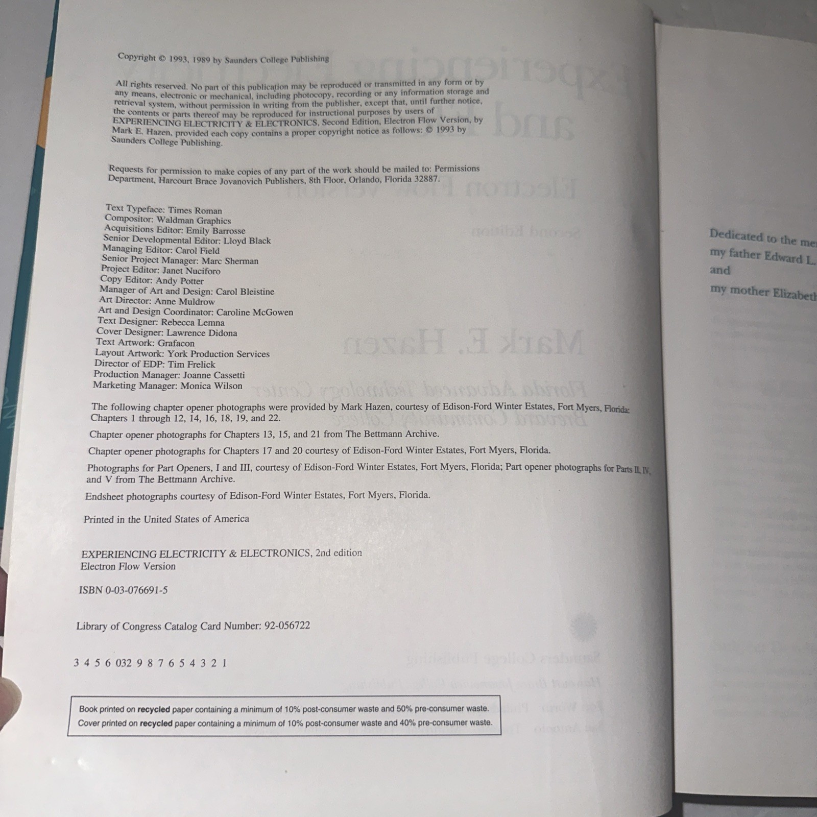 Experiencing Electricity and Electronics Electron Flow Version Mark Hazen 1993