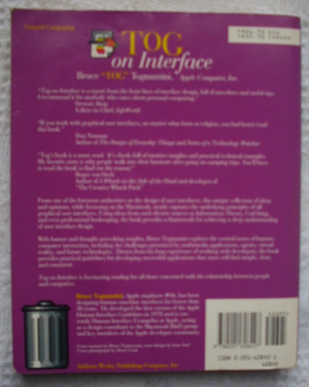 Tog on Interface by Bruce Tognazzini (1992, Paperback.) ***UK SELLER***