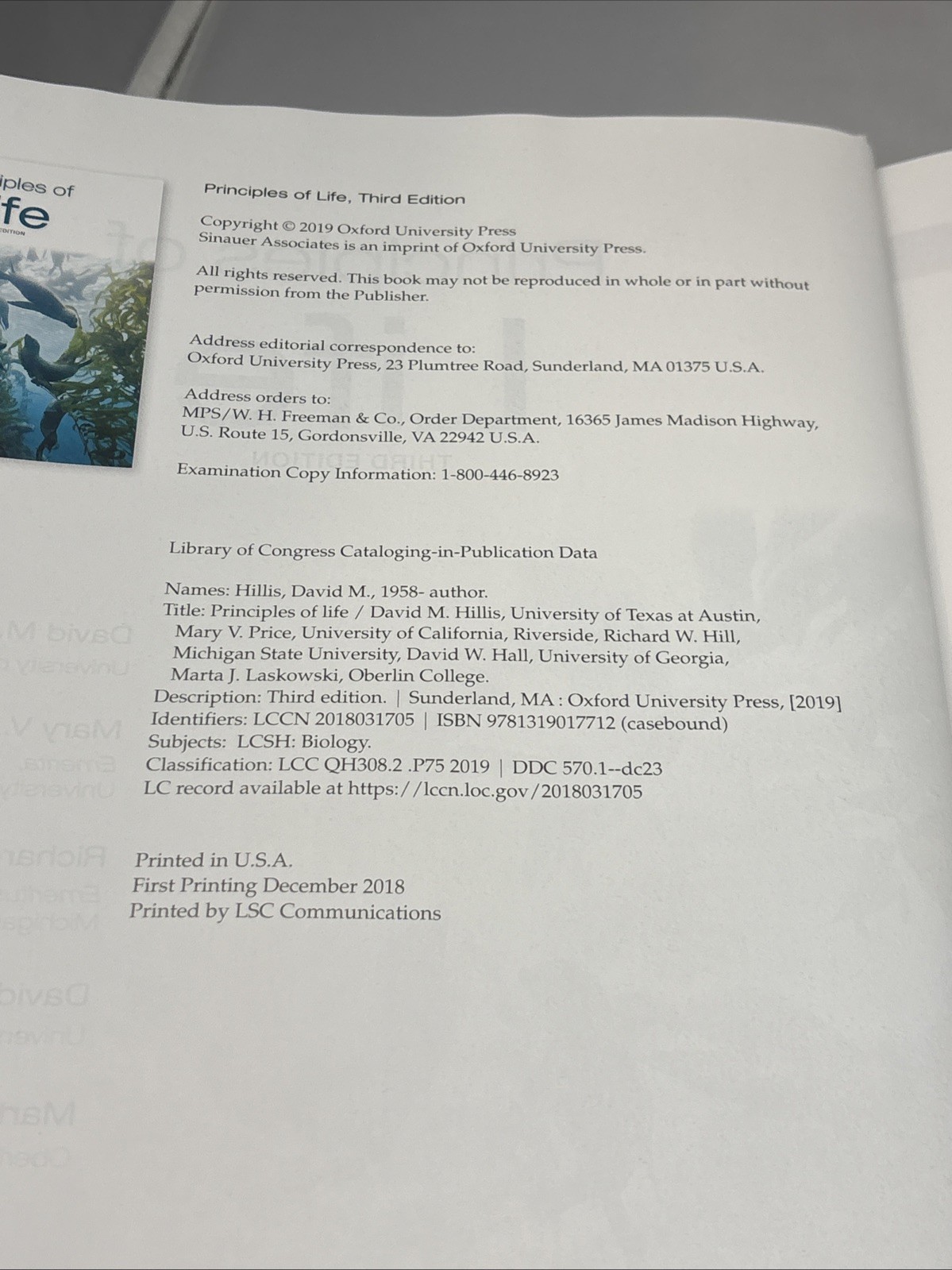 Principles of Life Third Edition Hardcover By David Hillis