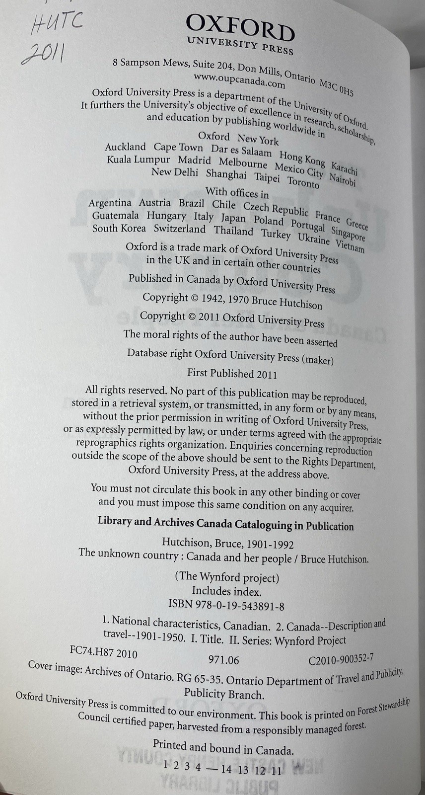 THE UNKNOWN COUNTRY: CANADA AND HER PEOPLE WYNFORD Hutchison Bruce Ex Library