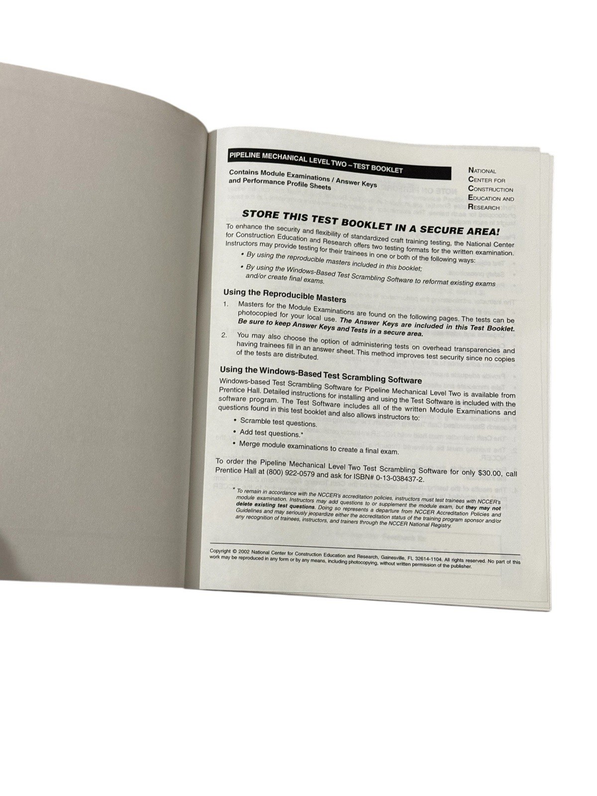 NCCER Contren Pipeline Mechanical (LEVEL TWO) Test Booklet (Brand New)