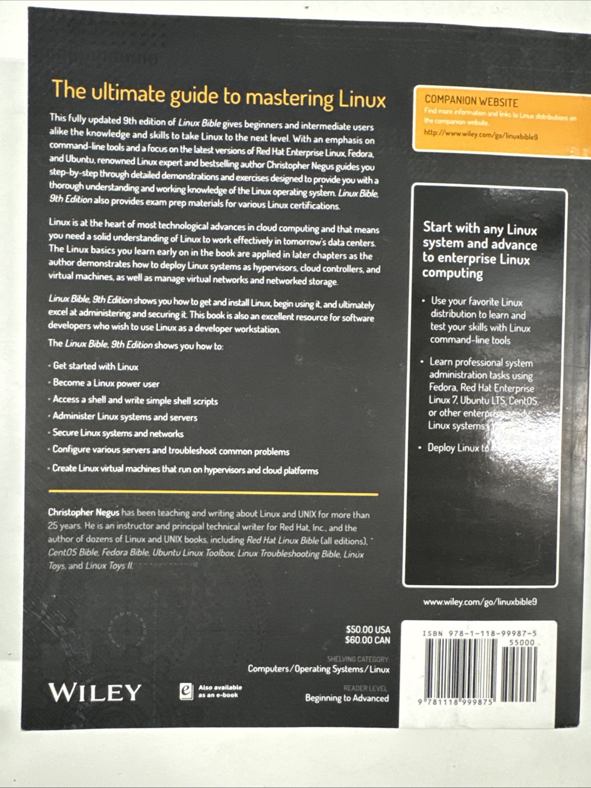 Bible Ser.: Linux Bible by Christopher Negus (2015, Trade Paperback / Online Res