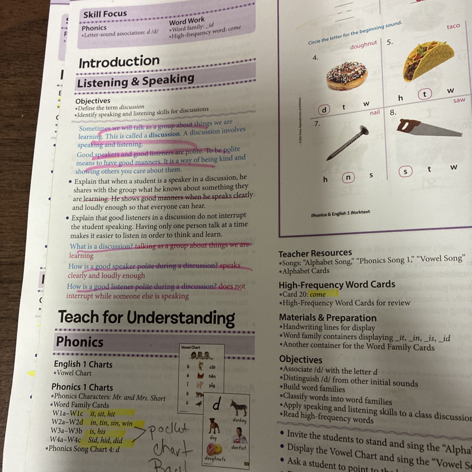 BJU Grade 1 Phonics and English 1 Teacher Edition – Two Volumes, Fourth Edition