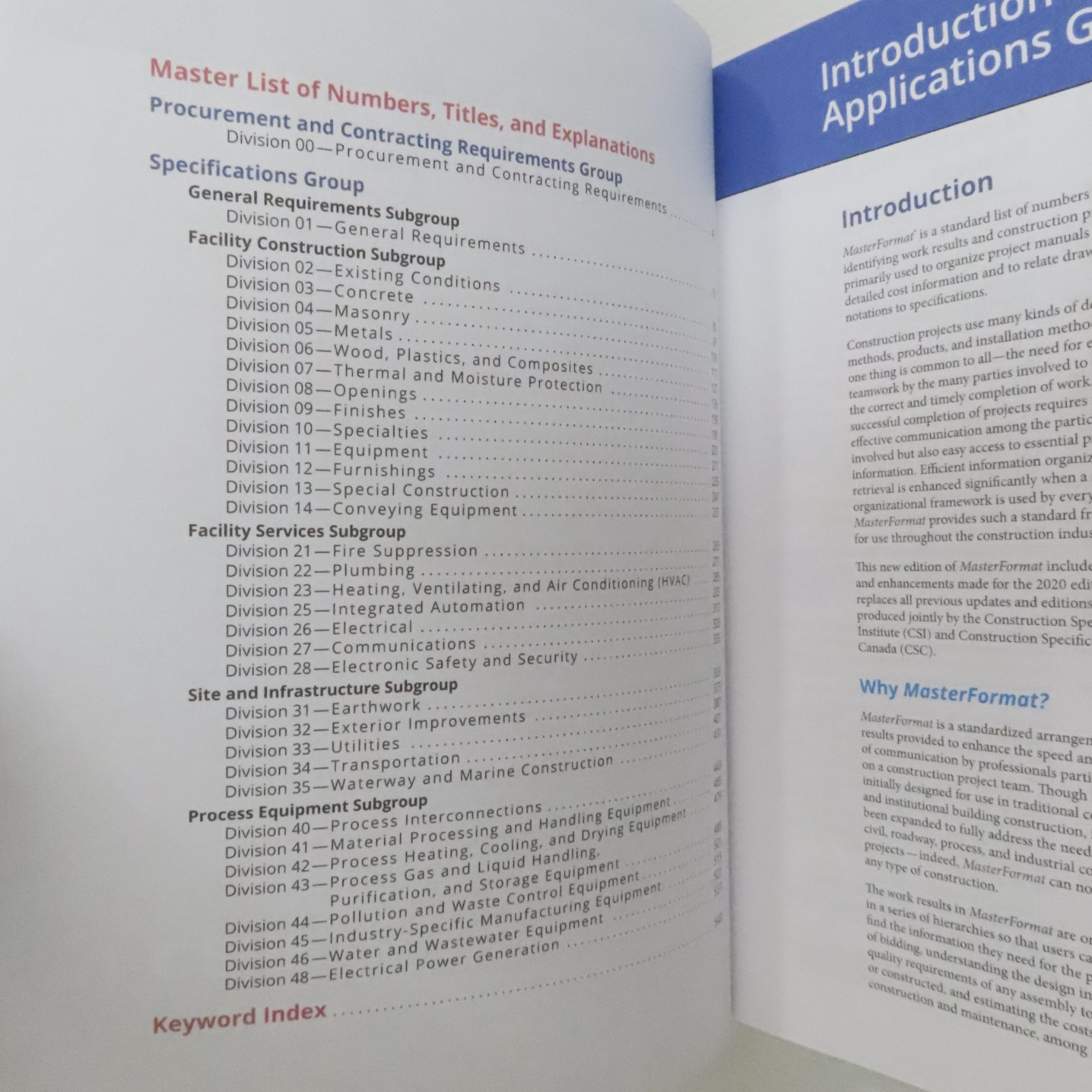 MasterFormat 2020 Edition Master List Numbers & Titles for Construction Industry