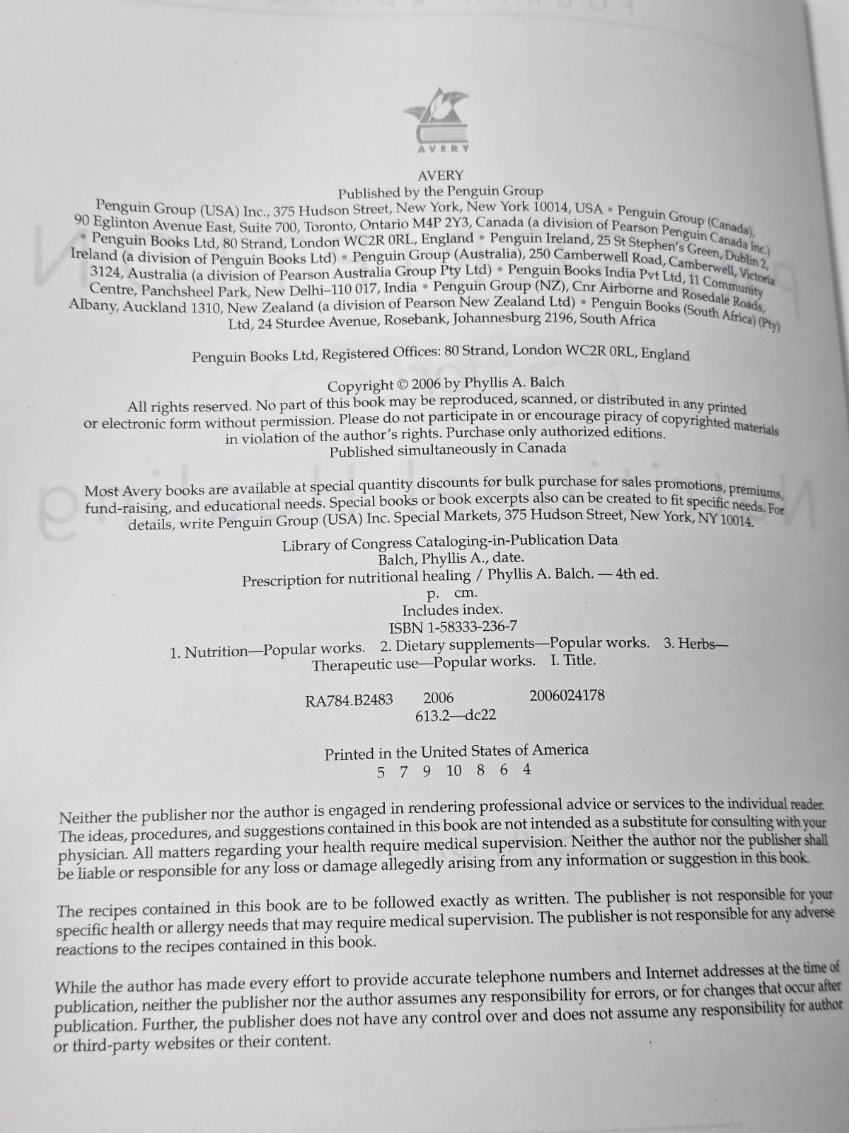 Prescription for Nutritional Healing : 4th Edition~ Phyllis A. Balch ~Paperback