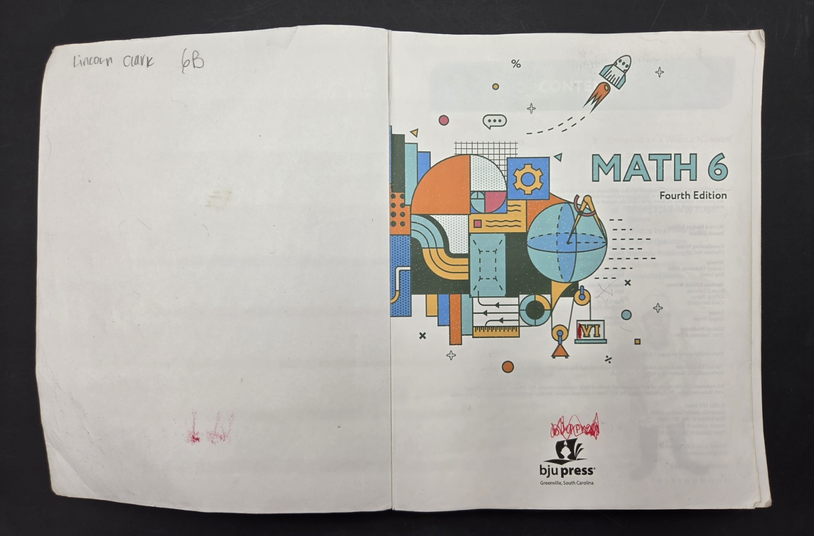 BJU Press Math 6 Worktext (4th Edition) 525444-005-01 Used-GOOD