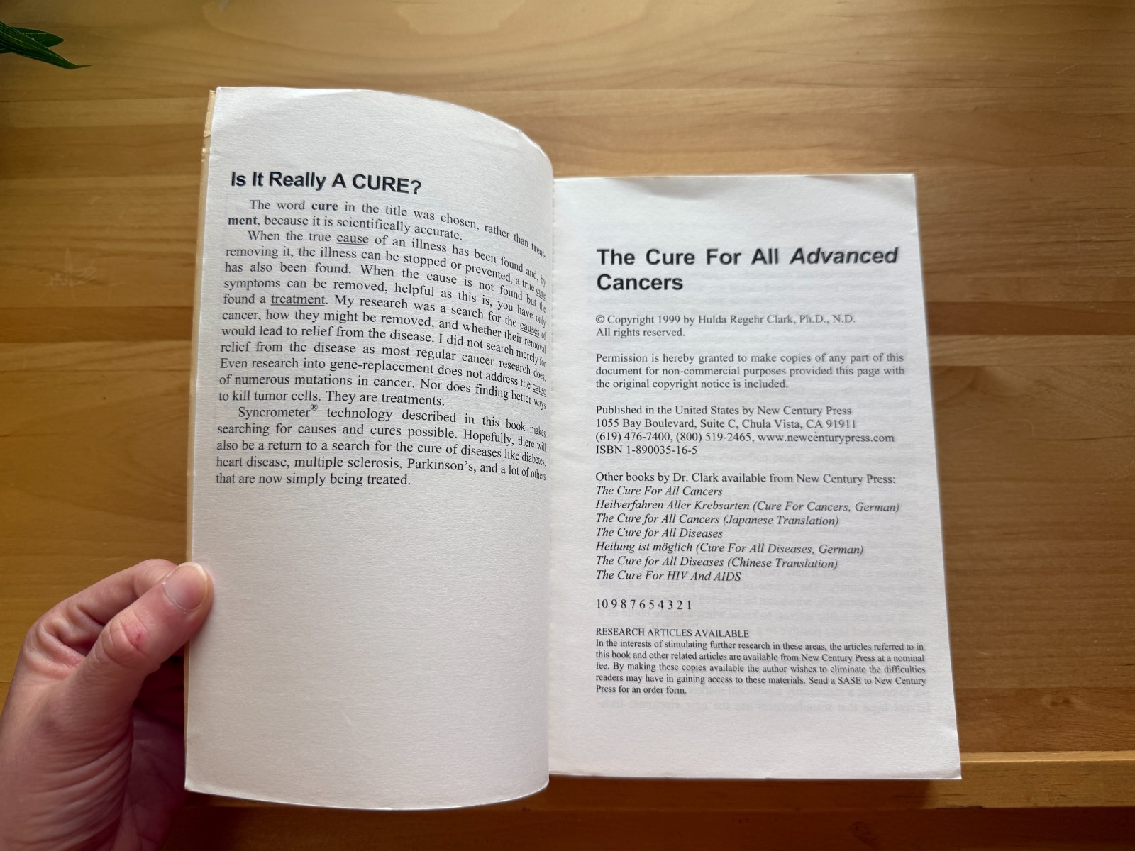 The Cure for Advanced Cancers Hulda Regehr Clark New Century Press OOP 1999