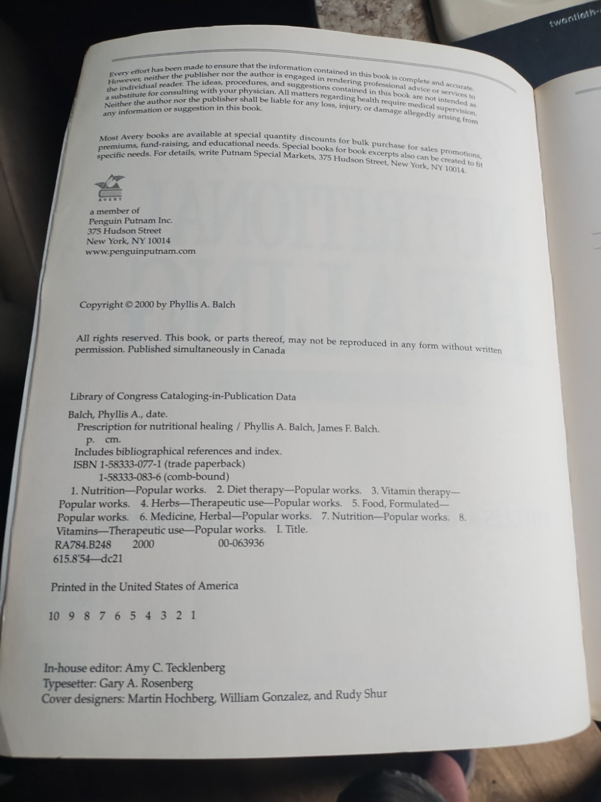 Prescription for Nutritional Healing 3rd Edition, Paperback, by Balch EXCELLENT