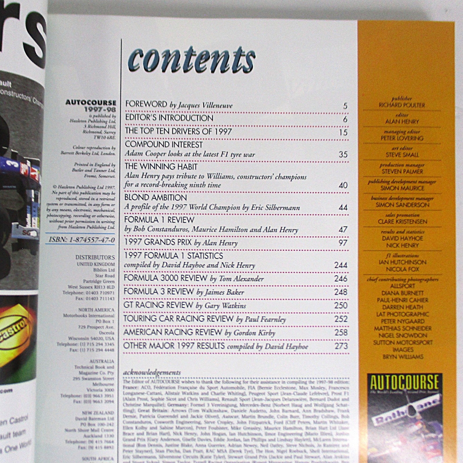 Autocourse 1997-1998 (Hardback Book, 1997 Hazelton) with Dust Jacket