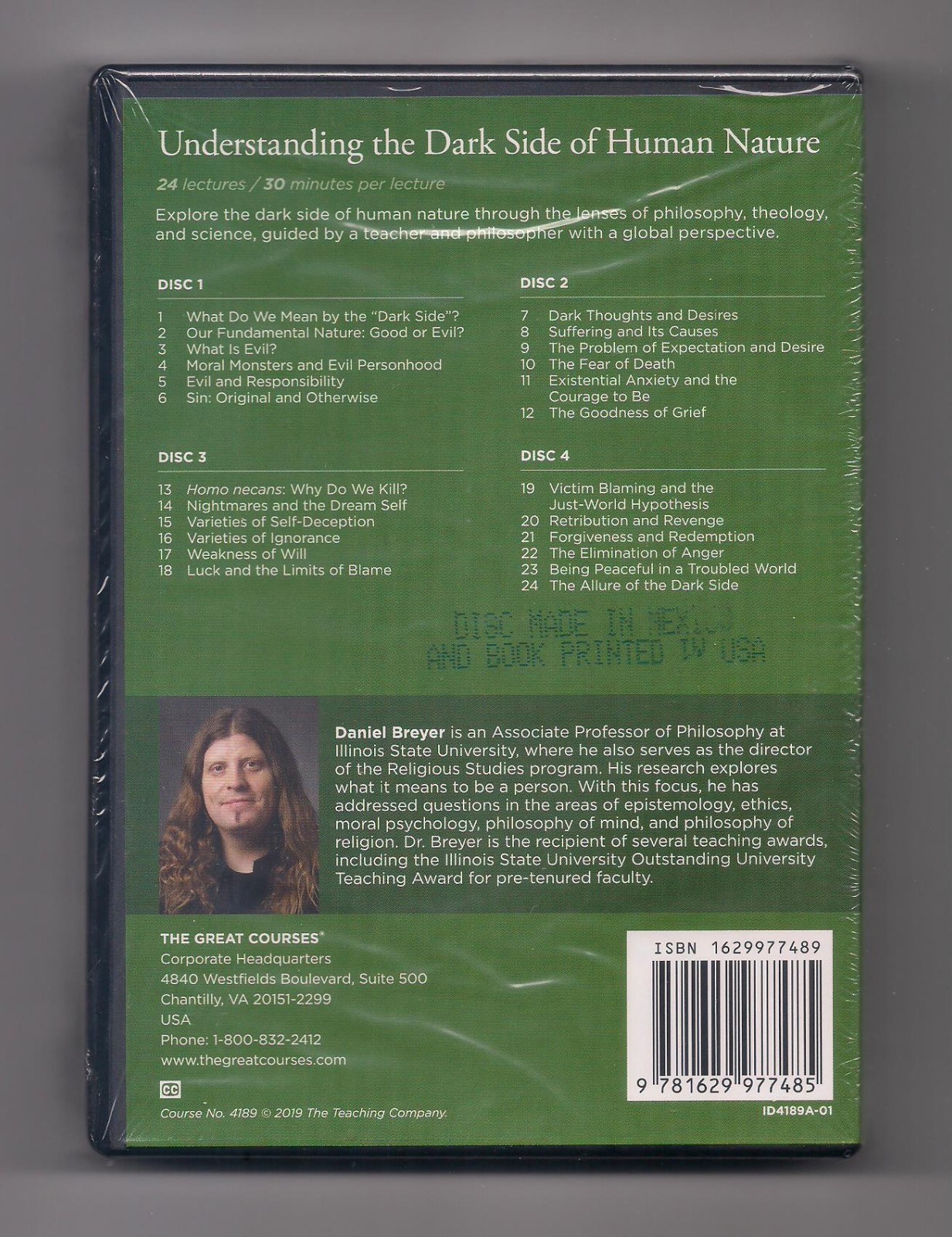 UNDERSTANDING THE DARK SIDE OF HUMAN NATURE 4-DVD set + Book SEALED Great course