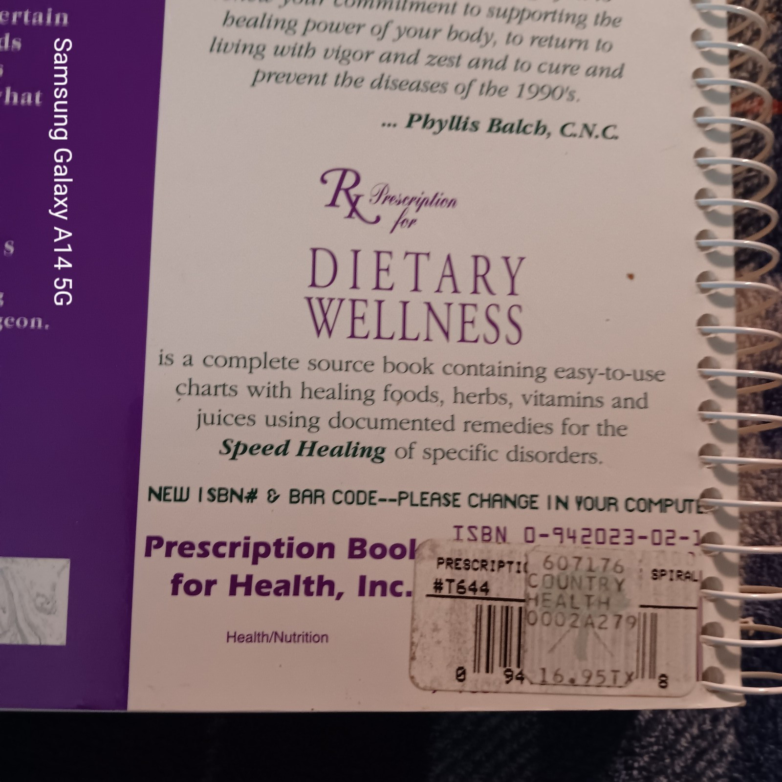 PHYLLIS BALCH Prescription Dietary Wellness 90s Nutrition Spiral 1992 8×11
