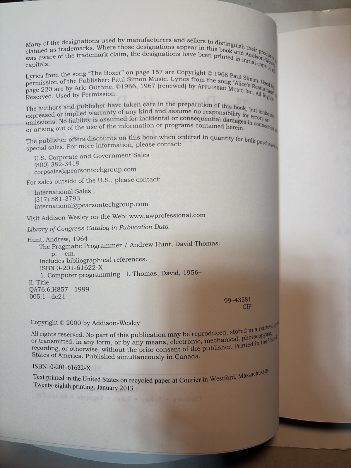 Pragmatic Programmer : From Journeyman to Master by David Thomas and Andrew Hunt