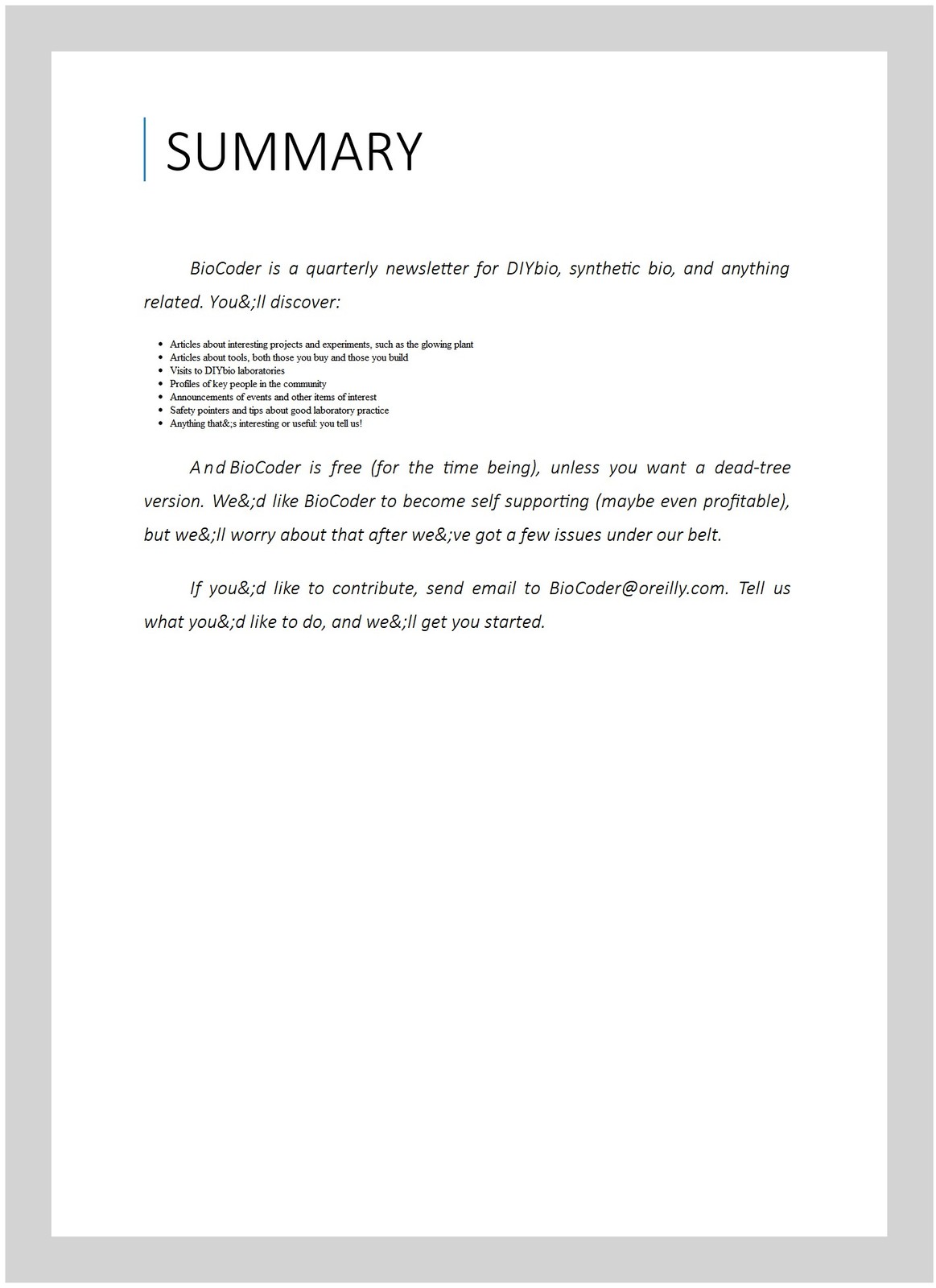 Biocoder : Spring 2015, Paperback by O’reilly Media, Inc. (COR), Like New Use…