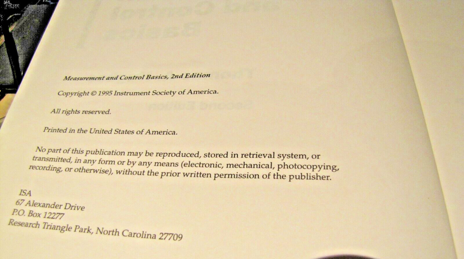 Measurement And Control Basics Thomas Hughes 2nd Instrument Society Of America