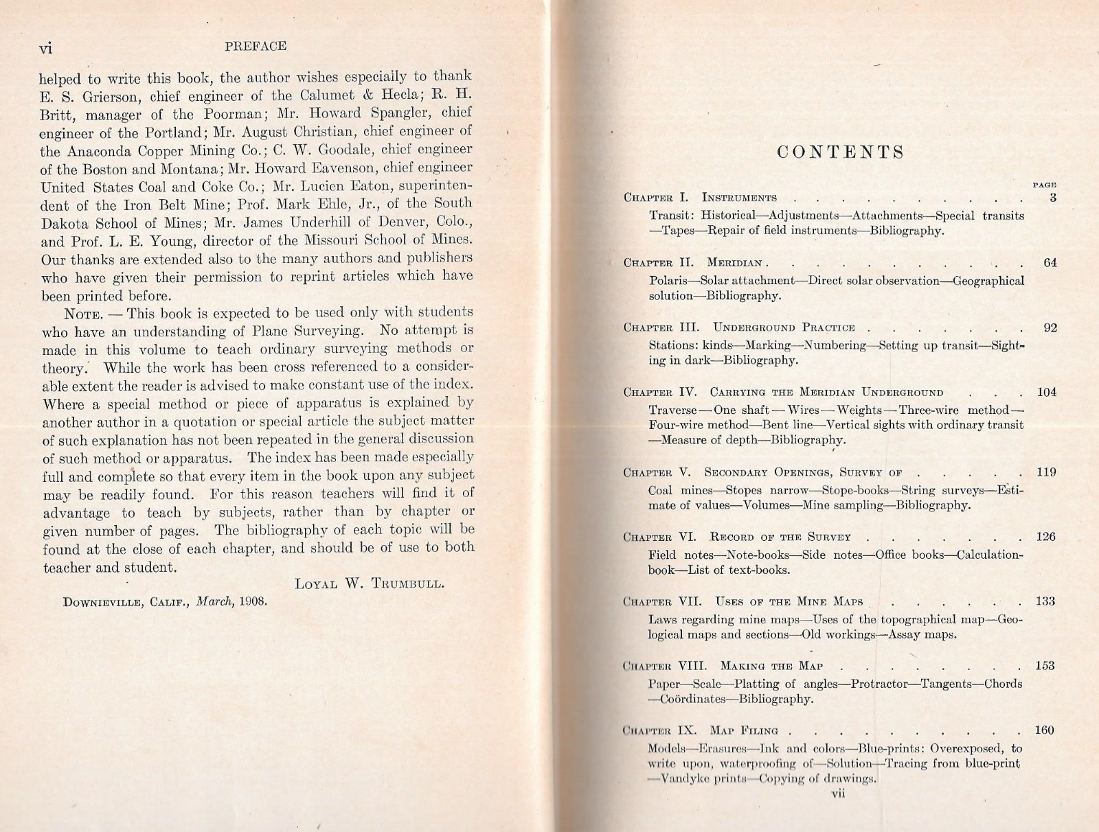 «MANUAL OF UNDERGROUND SURVEYING» by L. W. Trumbull – 1910