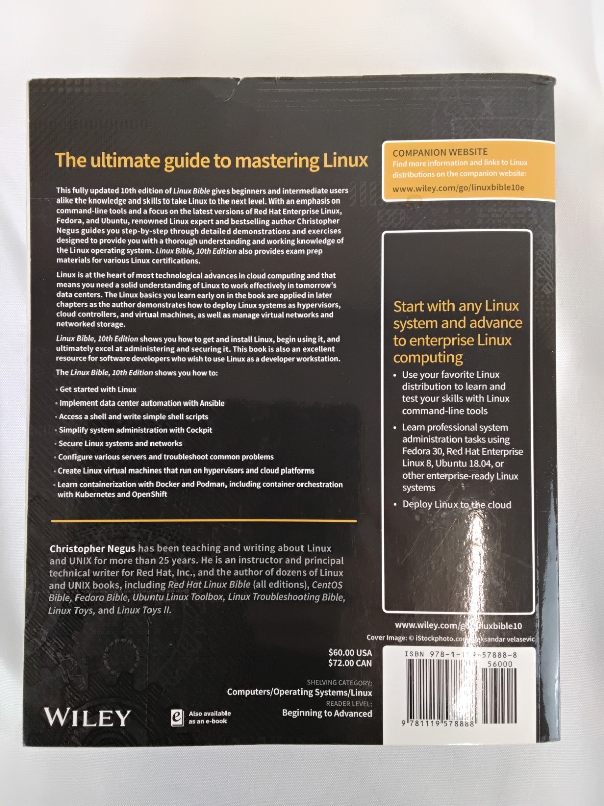 Linux Bible by Christopher Negus 10th Edition Wiley 2020 Softcover #Z4688