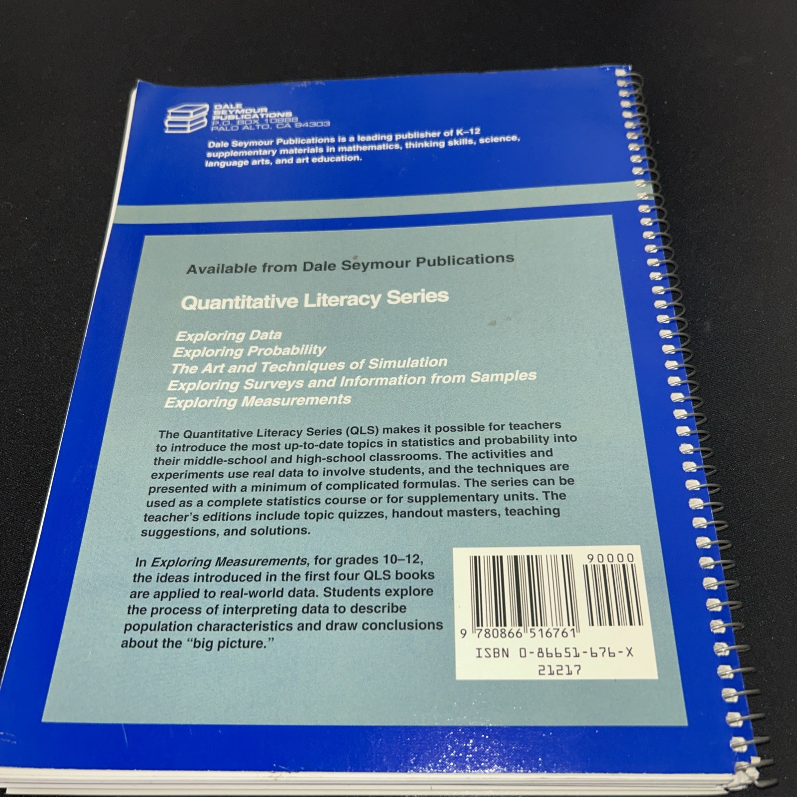 QUANTITATIVE LITERACY SERIES: EXPLORING MEASUREMENTS, By Dale Seymour Public