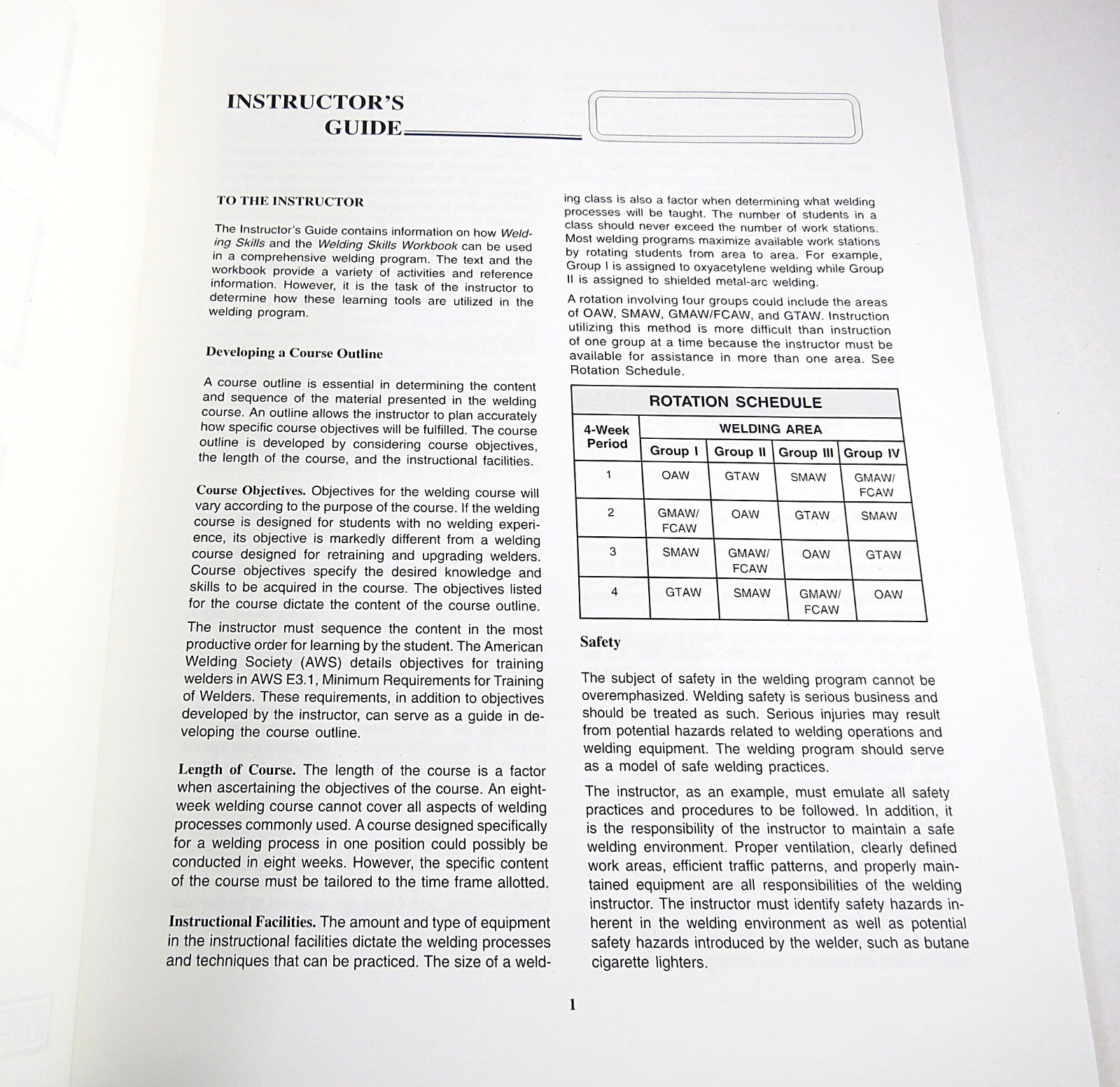 Vintage 1994 Welding Skills Workbook, Instructor Guide Quiz Answers Only, 28 pgs
