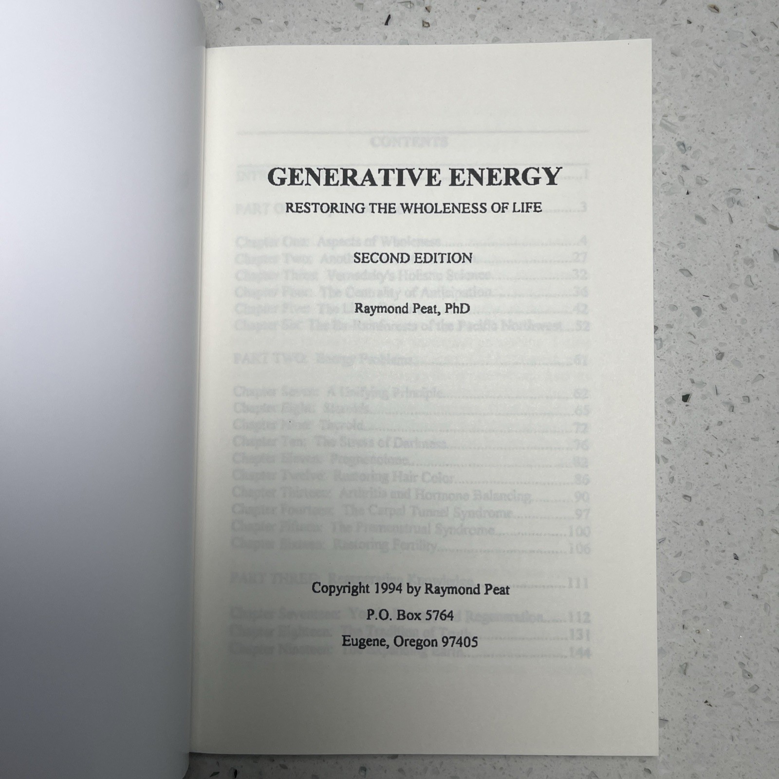 Generative Energy, Restore The Wholeness Of Life, Raymond Peat, PhD, Reprint New