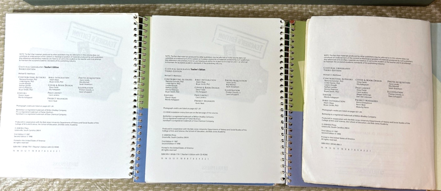 BJU Cultural Geography Third Edition Student Book and Teacher’s Book A&B w/CD