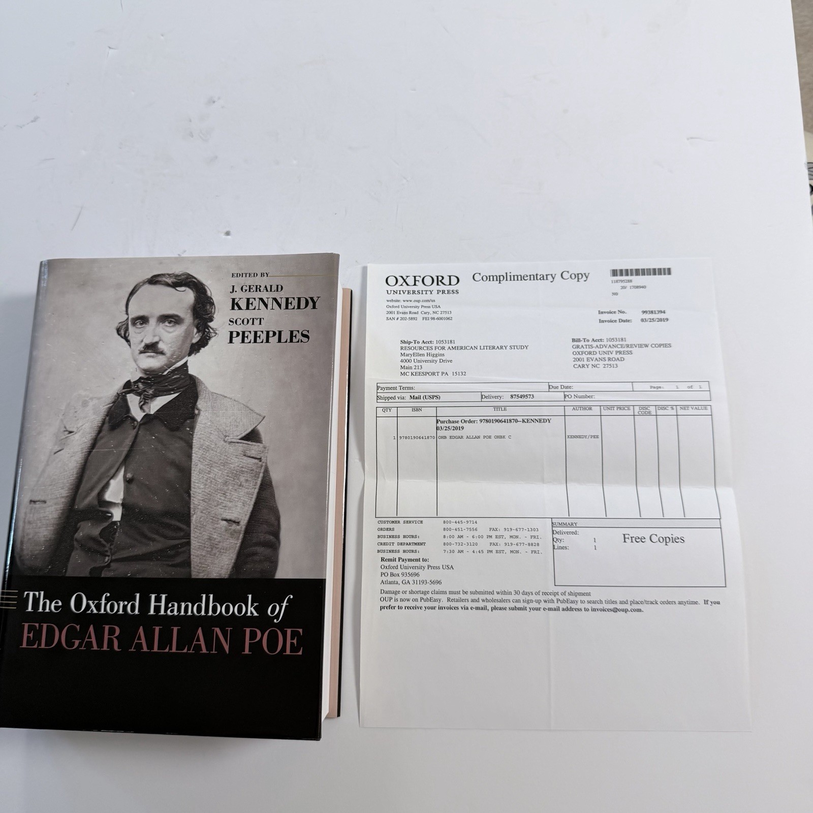 Oxford Handbook of Edgar Allan Poe HC 2019 Kennedy Peeples OUP Very Good