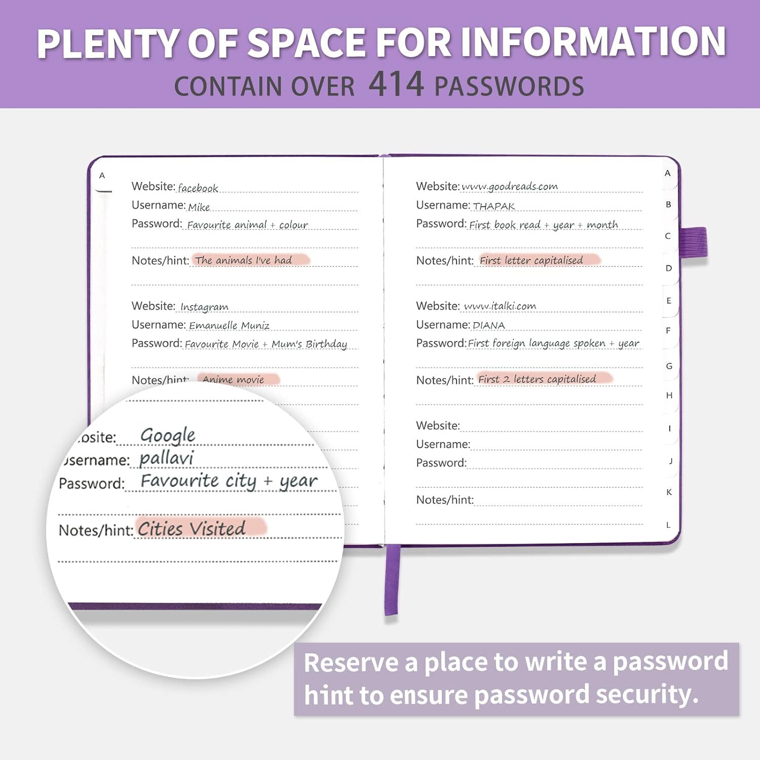 Password Book with Alphabetical Tabs, Hardcover Password Keeper, Password Notebo