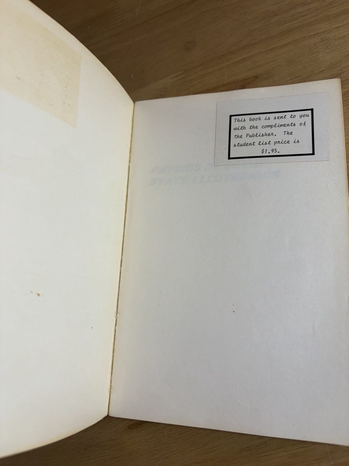 Physics of Solid State Electronics John N Shive 1966 Bell Labs Merrill Series