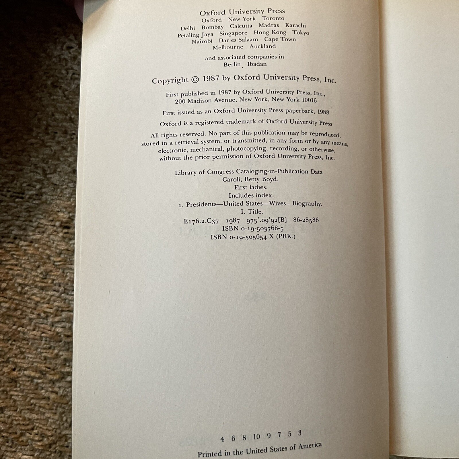 First Ladies by Betty Boyd Caroli (1988, Trade Paperback)